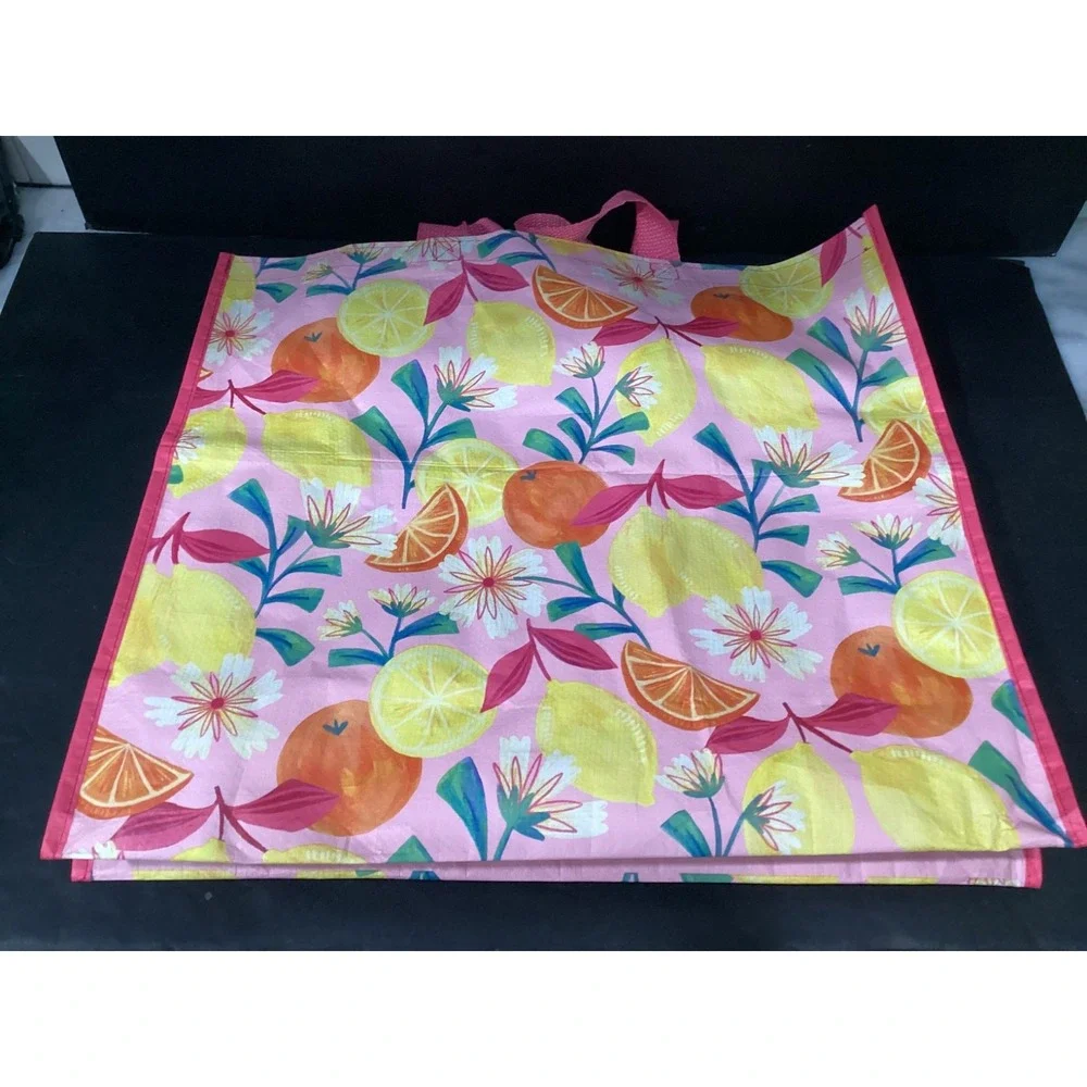 Home Goods Reusable Shopping Tote‎ Bag Bundle, Lemon Floral Bee Kind Pink White
